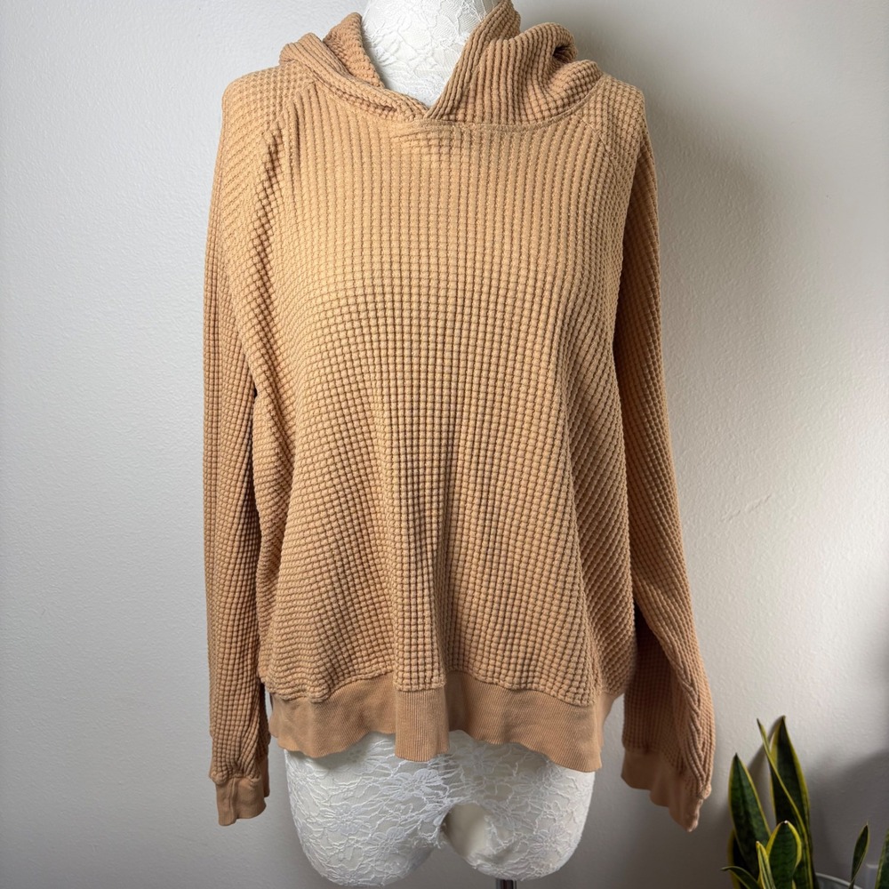 The North Face Womens XL Tan Hoodie Gorpcore Waffle Knit Cotton
